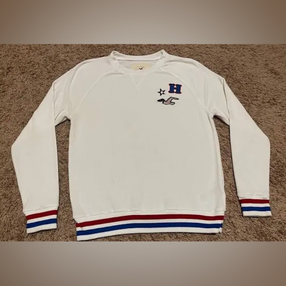 Hollister Varsity Style Red White Blue Usa Women’s Medium Pullover Crew